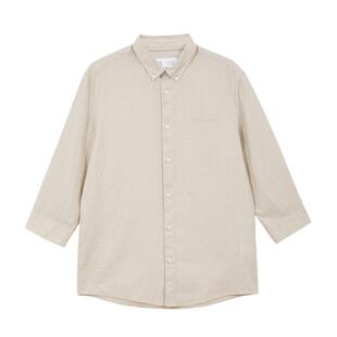 t区绫致杰克琼斯春夏男衬衫翻领百搭纽扣刺绣上衣棉麻七分袖衬衫