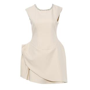 DPLAY【闪钻系列】2025秋气质白色连衣裙女短款法式领证白裙礼服