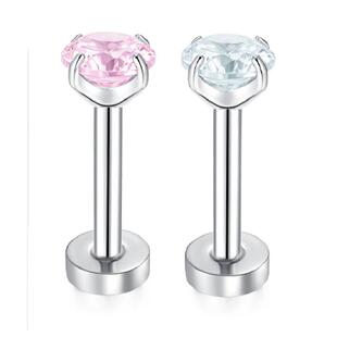 F136钛合金耳钉养耳洞平底耳骨钉耳饰超闪锆石耳蜗钉睡觉免摘耳环