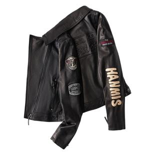 复古哈雷绵羊皮夹克女士美国飞行员真皮皮衣男摩托骑行机车服外套