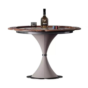 意式轻奢娱乐桌豪华别墅设计师娱乐室现代简约德州胡桃木棋牌圆桌