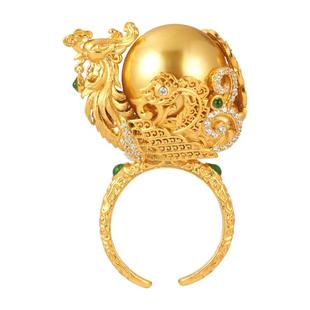 凤凰捧珠银鎏金戒指非遗花丝镶嵌圆贝珠新中式国风可开口纯银指环