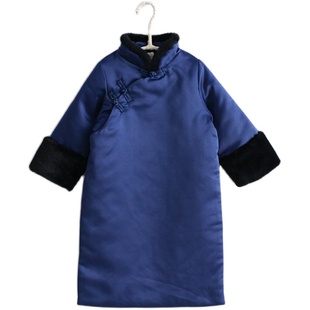 汉服男童冬装马甲夹棉印金龙长袍宝宝唐装龙年拜年服断码清仓特价