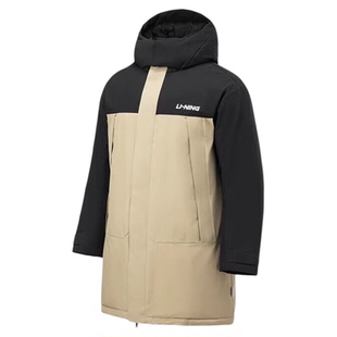 李宁火锅中长款羽绒服男士冬季防风加厚保暖拼接鸭绒运动连帽外套