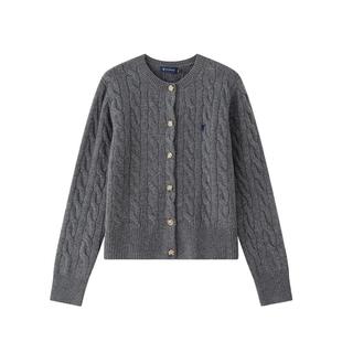 【100%绵羊毛】POLOWALK女士针织开衫2025秋冬款通勤百搭绞花毛衣