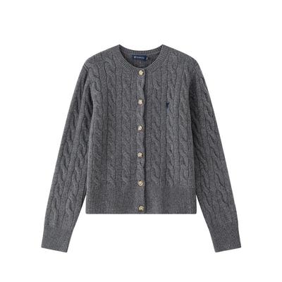 【100%绵羊毛】POLOWALK女士针织开衫2025秋冬款通勤百搭绞花毛衣