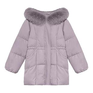 贰羊设计【草木笙】连帽紫色短款羽绒服女90白鸭绒冬加厚保暖外套