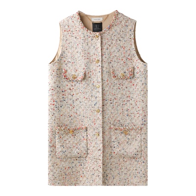 真丝缎里布花边小香风圆领马甲