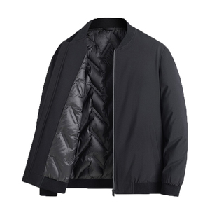 罗蒙棒球服短款冬休闲白鸭绒加厚棒球领夹克衫纯色羽绒服男士外套