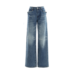 ZRSEE 美式复古低腰直筒牛仔裤女2026新款宽松显瘦拖地阔腿裤子