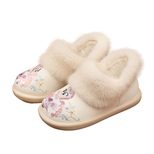 汉服鞋女童冬季加绒2025新款短靴古风新中式配马面裙儿童绣花皮鞋