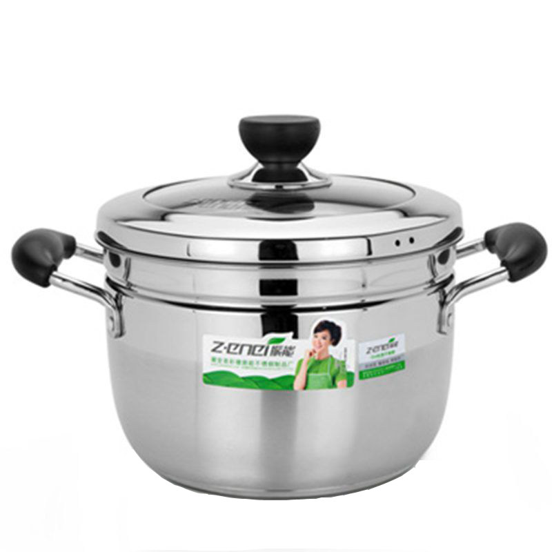 振能 不锈钢汤锅复底加厚蒸锅日式双层煲汤锅电磁通用20 22 24 26