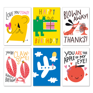 进口风格创意贺卡对折国外插画幽默可爱趣味儿童节日祝福生日卡片