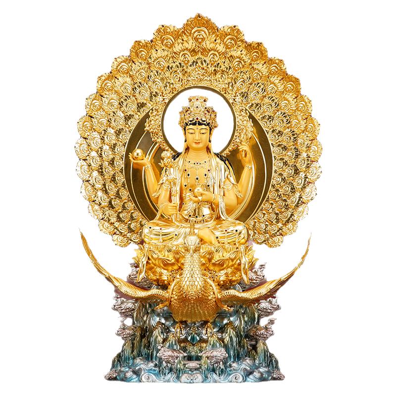 纯铜贴金孔雀明王摆件金刚佛母孔雀大明王密宗多罗菩萨铜佛像摆件