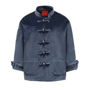 万图岁福童装【蓝龙王】秋冬新款中国风国潮儿童丝绒唐装亲子装