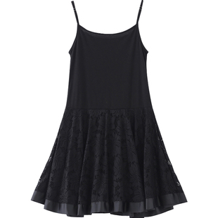 蕾丝连衣裙2025新款秋冬花朵打底裙背心吊带裙内搭网纱裙黑色短裙