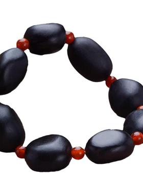 纯黑皮新疆籽料原石和田玉手串