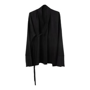 VAPOURBLUE新中式白色系带衬衫女春季高级设计感小众国风v领上衣