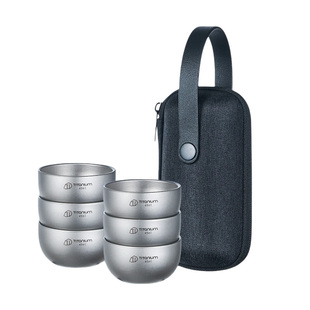 纯钛小茶杯户外钛茶具双层隔热防烫露营旅行钛杯家用泡茶主人杯