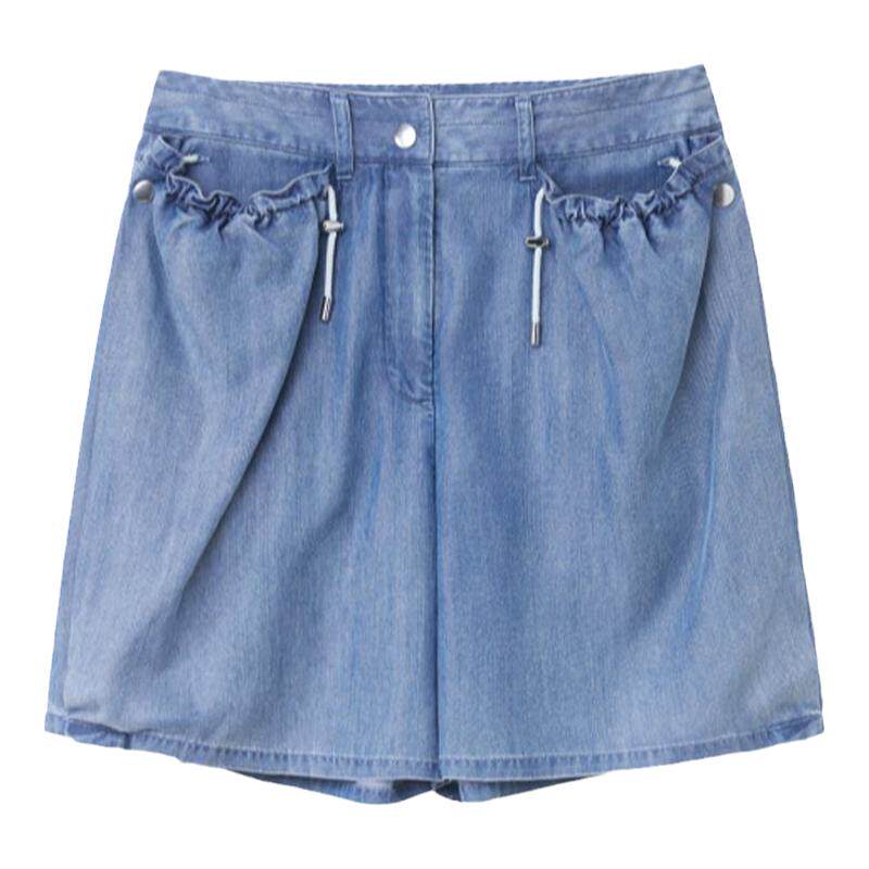 OVVOutlet2024春夏新款女装经典简约时尚休闲易搭抽绳牛仔短裤