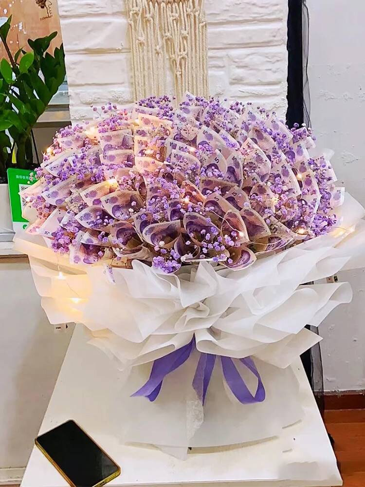 教师节现金有钱花花束手工满天星制作材料包送老师女友礼物