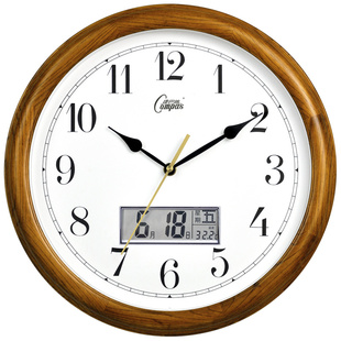 康巴丝家用挂钟客厅家用静音中式钟表多功能日历实木复古石英钟表