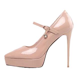 31 32 33小码裸色高跟鞋女细跟黑色一字扣带防水台超高跟单鞋12CM