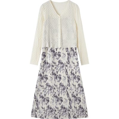 爱居兔夏季新款温柔法式两件式碎花连衣裙