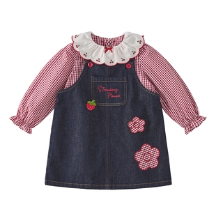 [7A抑菌]女童牛仔套装儿童春装法式小女孩甜美背心裙宝宝两件套