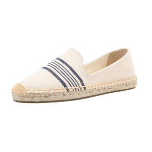 平底鞋单鞋渔夫鞋女夏休闲草编布鞋百搭条纹浅口女鞋一脚蹬懒人鞋