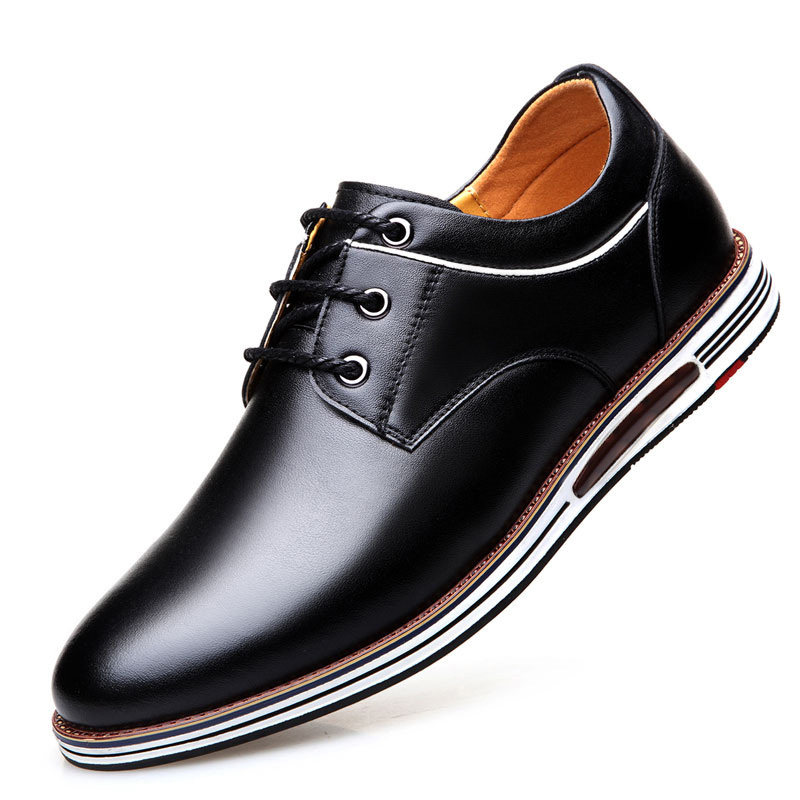 意大利蜻蜓皮鞋男真皮商务休闲鞋春季新款透气韩版潮流内增高男鞋