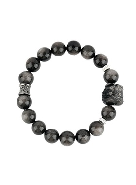 金町新中式天然银曜石醒狮手链男款潮流男士手串珠送男友生日礼物