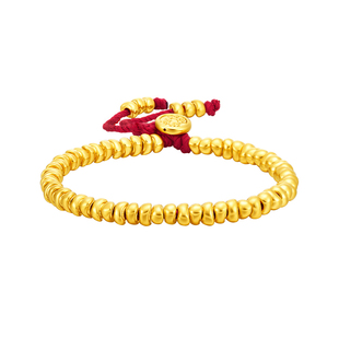 明牌珠宝硬金财满贯手链 黄金金元宝国潮风足金红绳手串AFK0439