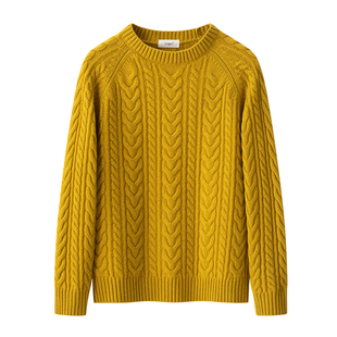 盈妹松弛对白丨100%羊毛绞花圆领毛衣女可外穿叠穿上衣冬季慵懒风