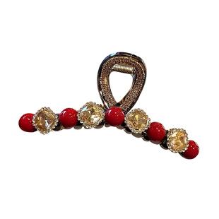 红色抓夹女高级感2025新款大号发量大高端发夹后脑勺鲨鱼夹子头饰