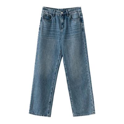 梭家｜平行宇宙｜简约通勤蓝色牛仔裤春夏女2025新款直筒休闲裤