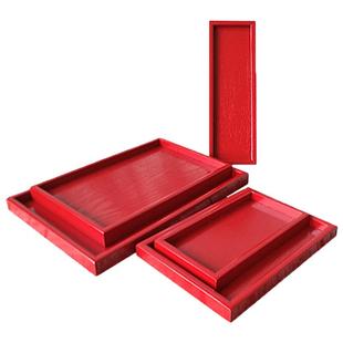 红色托盘家用婚庆结婚盘子长方圆形木质礼品盘敬茶盘敬酒盘水杯盘