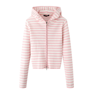 Brandy Girl美式新款bm针织衫明星同款条纹拉链连帽修身上衣