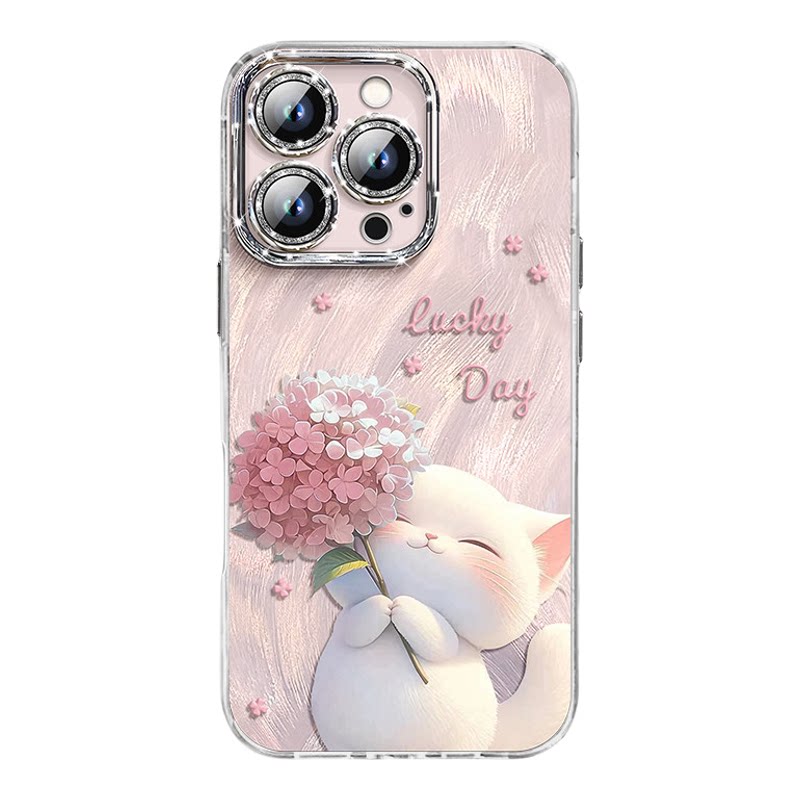 花朵猫咪适用苹果17promax手机壳iPhone16女15pro新款14plus镜头膜13/卡通xs全包xsmax可爱7/8/11防摔6