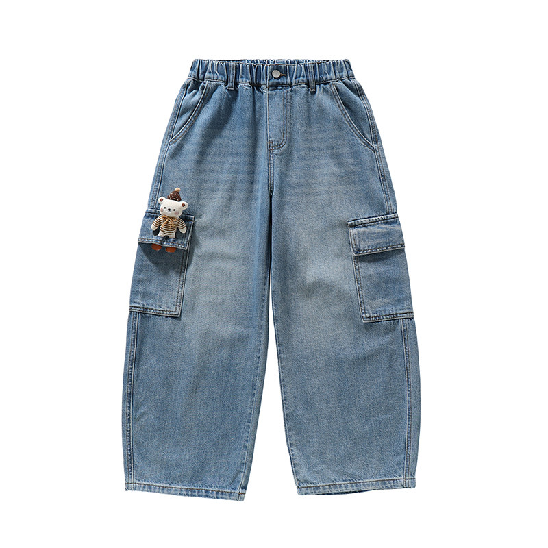 【潮流新品】小熊牛仔工装裤