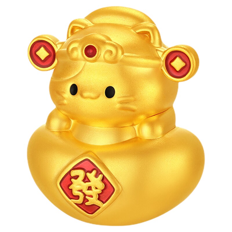 潮宏基福佑招财福猫黄金摆件足金5D硬金投资收藏摆饰送礼计价