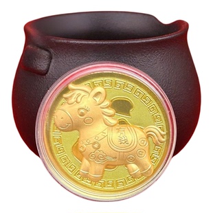 新品上市创意薄款仿金箔金色卡通马上有钱新年福运满满纪念币摆件