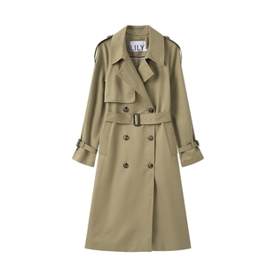 LILY2025新款收腰显瘦通勤外套复古英伦风休闲长款卡其色风衣女