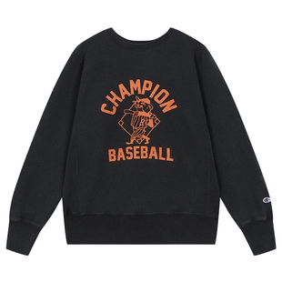 Champion冠军圆领卫衣男25冬季新款趣味印花加绒红色上衣女落肩秋