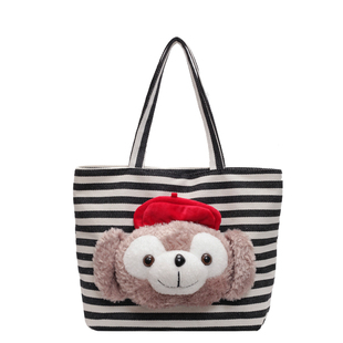 ins休闲大容量单肩包2025新款可爱针织帆布包日系卡通通勤托特包