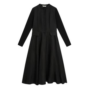 EXCEPTION例外女装中式亚麻羊毛混纺腰部打褶设计连衣裙