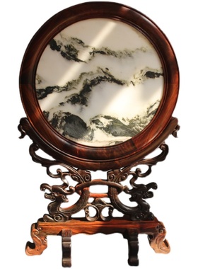 大红酸枝台屏实木插屏云石嵌古典