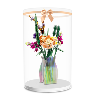 LYB乐一百适用10280乐高玫瑰花束花瓶展示盒插花女孩亚克力防尘罩