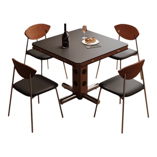 包豪斯餐桌小户型实木可方可圆餐桌复古风岩板餐桌可折叠方形餐桌