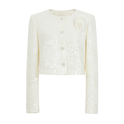 朗姿/MOJO AVENUE莫佐2025新款时尚亮片短外套女千金感亮片刺绣轻